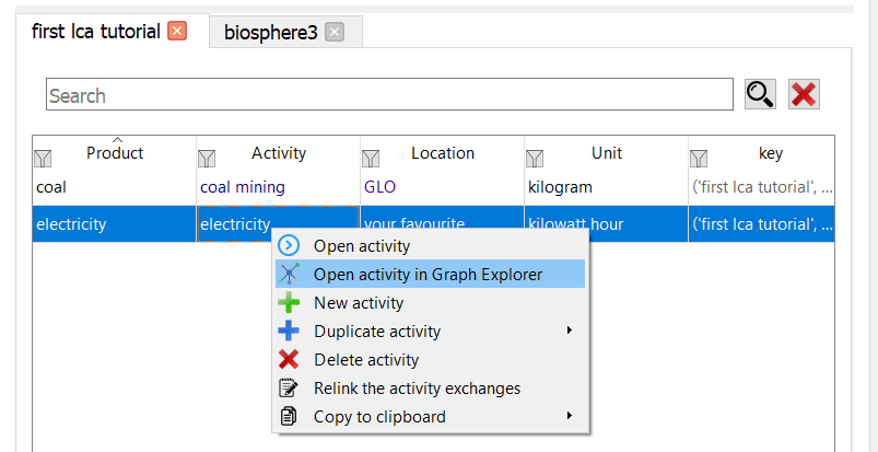 graph explorer context menu