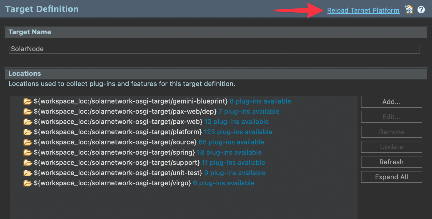 Eclipse target definition UI
