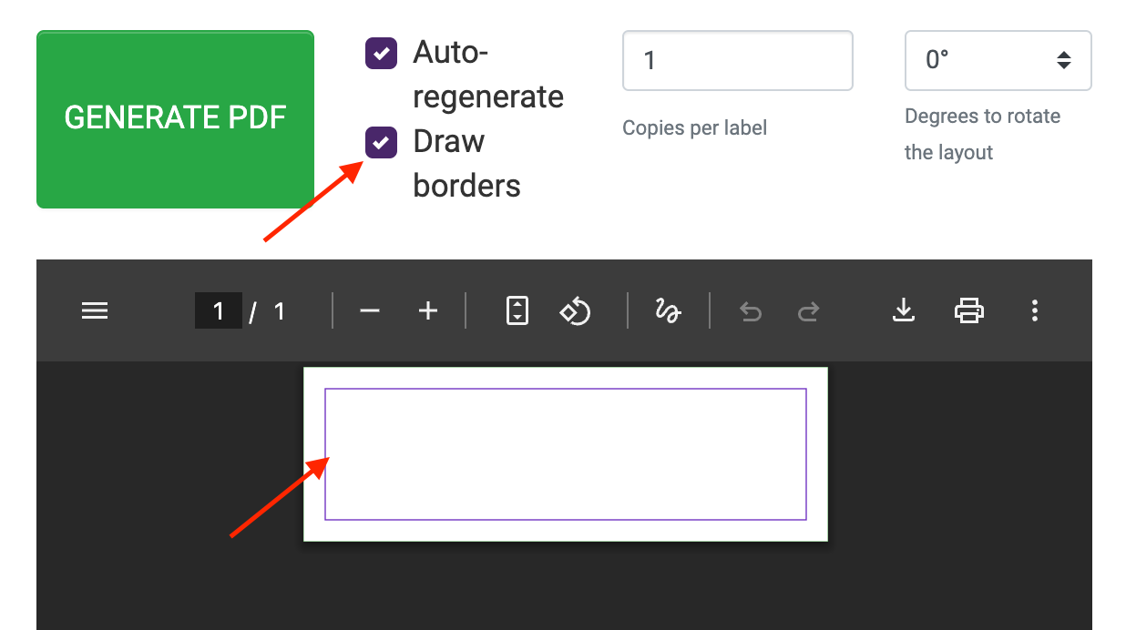 Blank 3x1 label with debug borders enabled